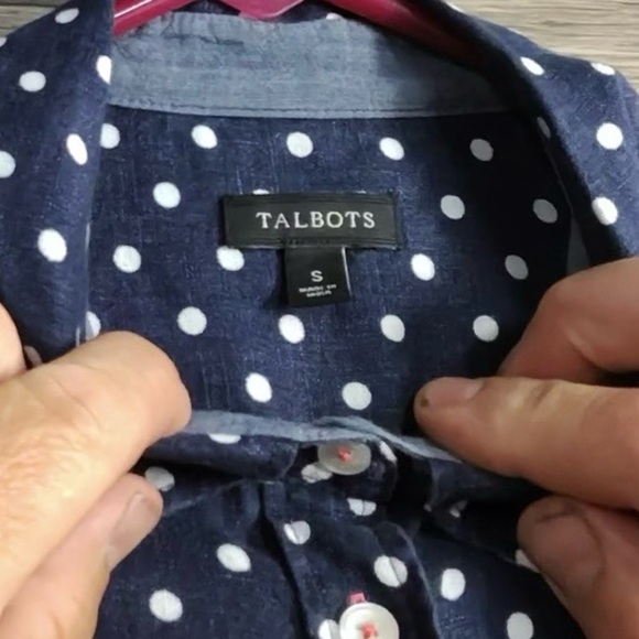 Talbots Navy Blue and White Polka Dot Button Down Shirt - Picture 7 of 7